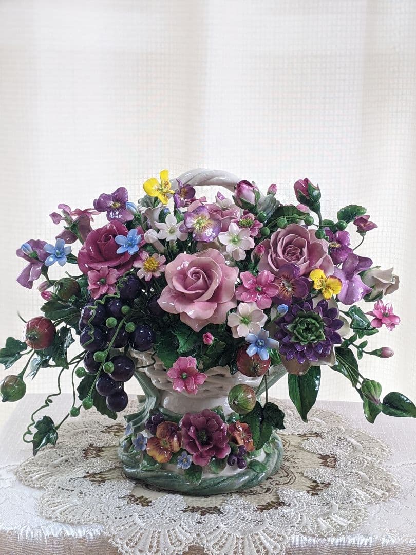 strawberry様専用】クレイフラワーバスケット型フラワーアレンジメント