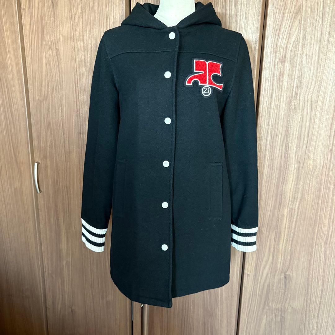 希少　クレージュ21 スタジャン ウール100% フードジャケット　ロングコート