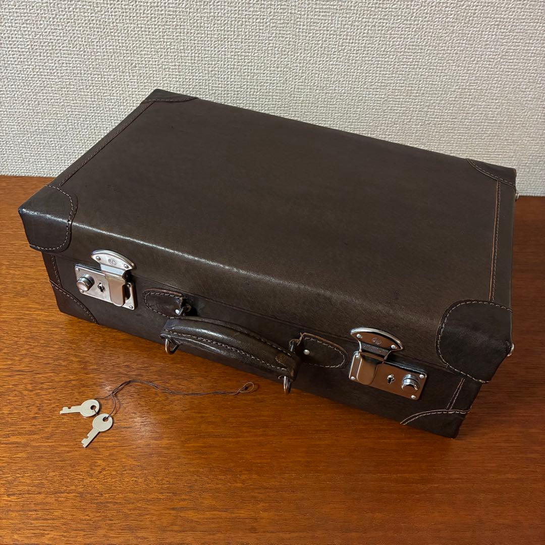 美品 トランク ダークブラウン 革製 ヴィンテージ アンティーク 鍵付き カバン