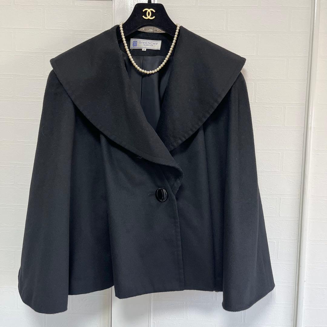 極美品✨ジバンシー　カシミヤウール　女優襟ケープ　ポンチョ　ブラック　XL
