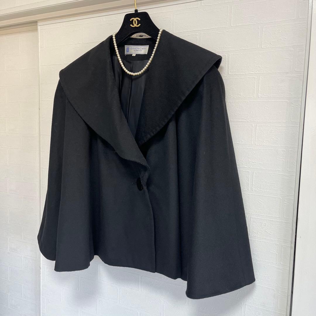 極美品✨ジバンシー　カシミヤウール　女優襟ケープ　ポンチョ　ブラック　XL