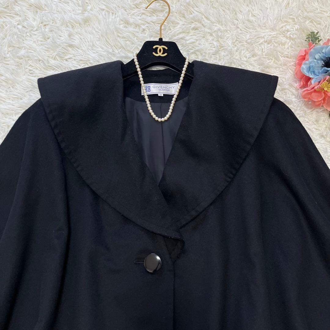 極美品✨ジバンシー　カシミヤウール　女優襟ケープ　ポンチョ　ブラック　XL