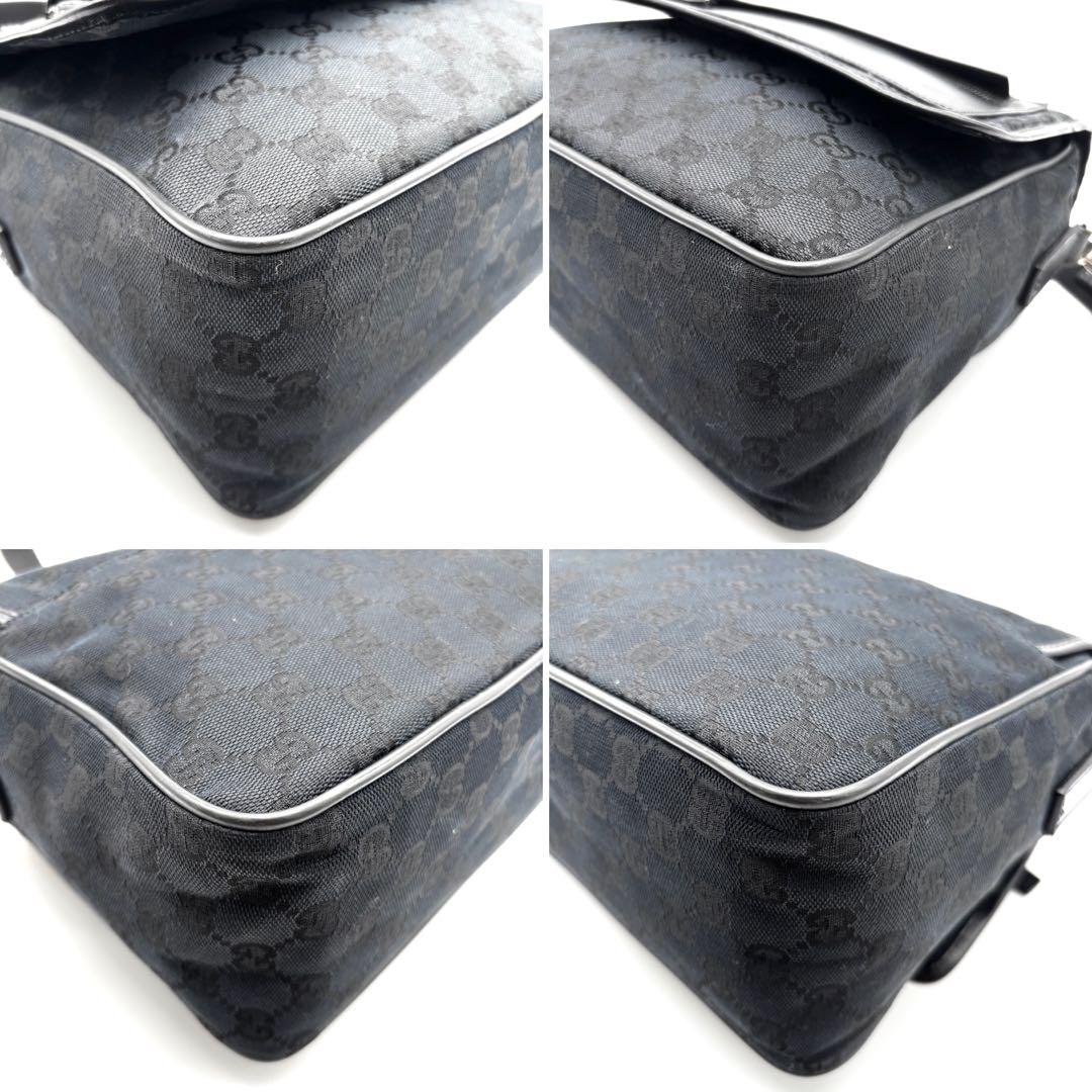 美品 グッチ ショルダーバッグ GGキャンバス レザー フラップ ロゴ メンズ