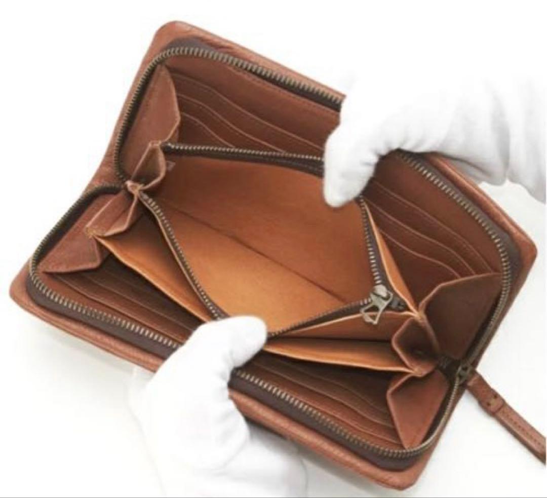 【新品未使用】ゴートヌメ　ラウンドファスナー　長財布　レンガ　genten