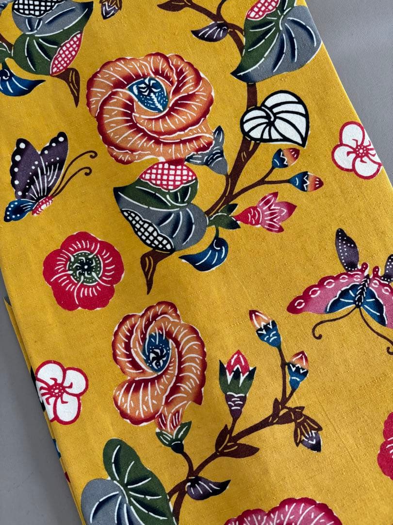 本場琉球紅型 正絹 紬地 九寸名古屋帯 ほどよく鮮やかなイエロー 美品