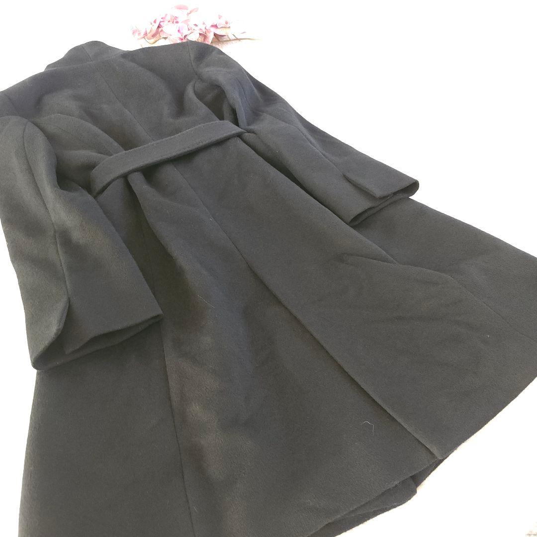 美品 23区 アンゴラ混 ベルト付き ウールコート 濃紺 38サイズ