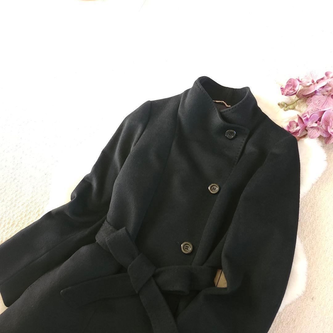 美品 23区 アンゴラ混 ベルト付き ウールコート 濃紺 38サイズ