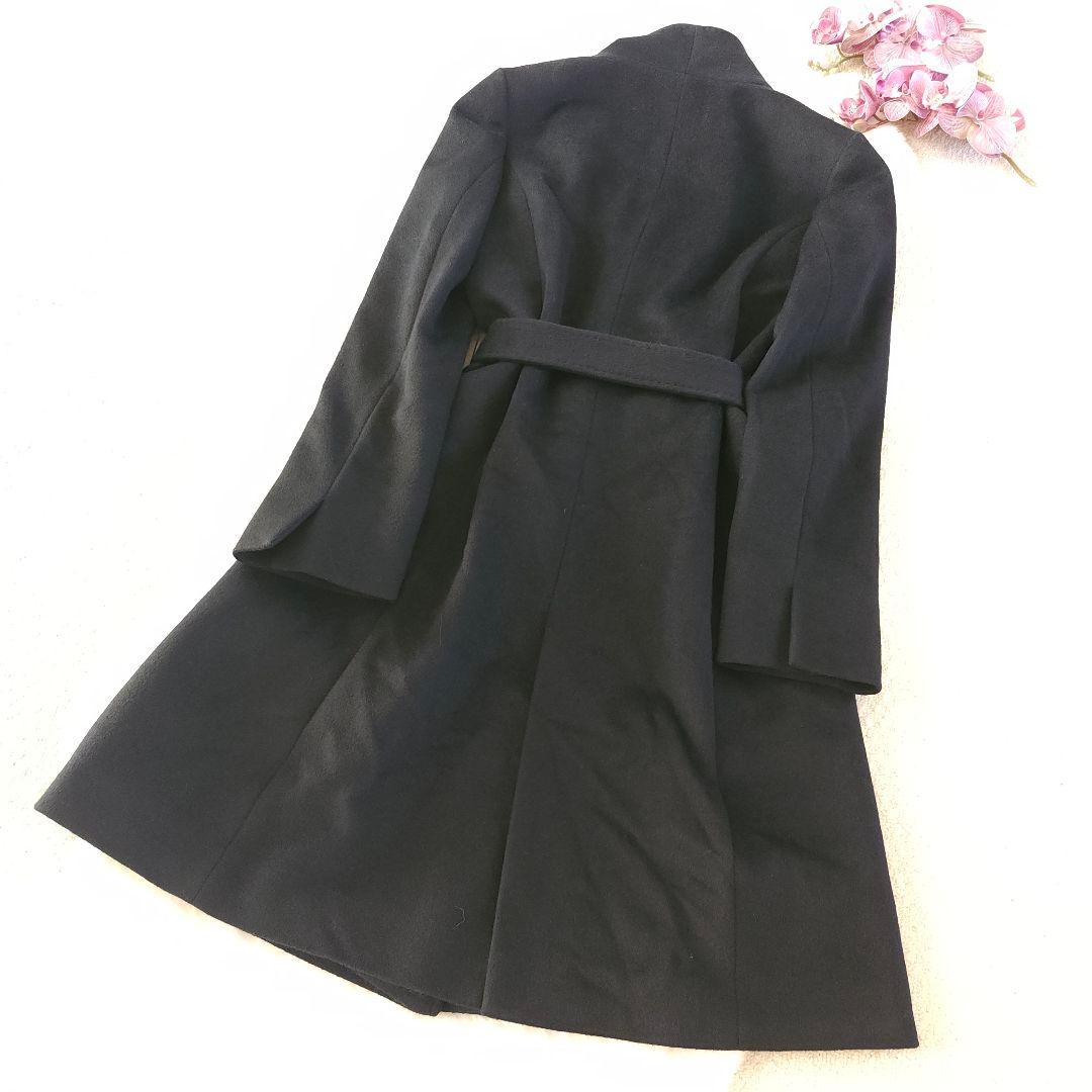 美品 23区 アンゴラ混 ベルト付き ウールコート 濃紺 38サイズ