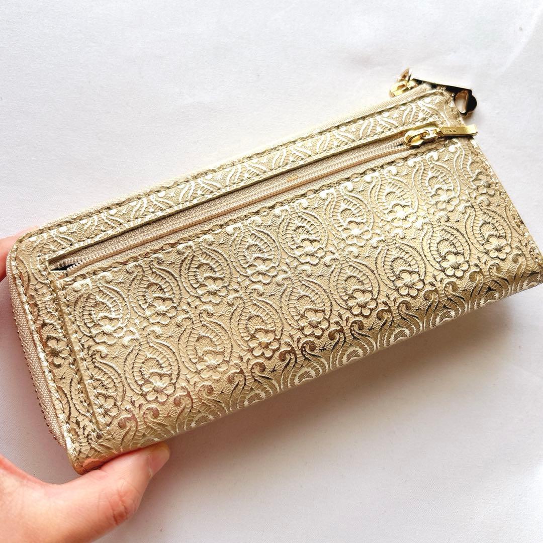 【新品同様】ANNA SUI アナスイ ゴールド型押しL字ファスナー長財布