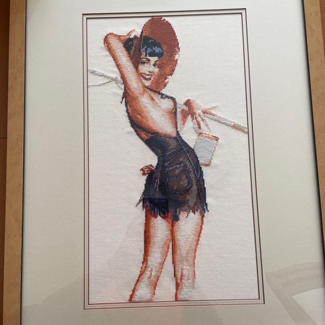 手作り刺繍アート女性 安全な透明アクリルフレーム付き 約40x60cm