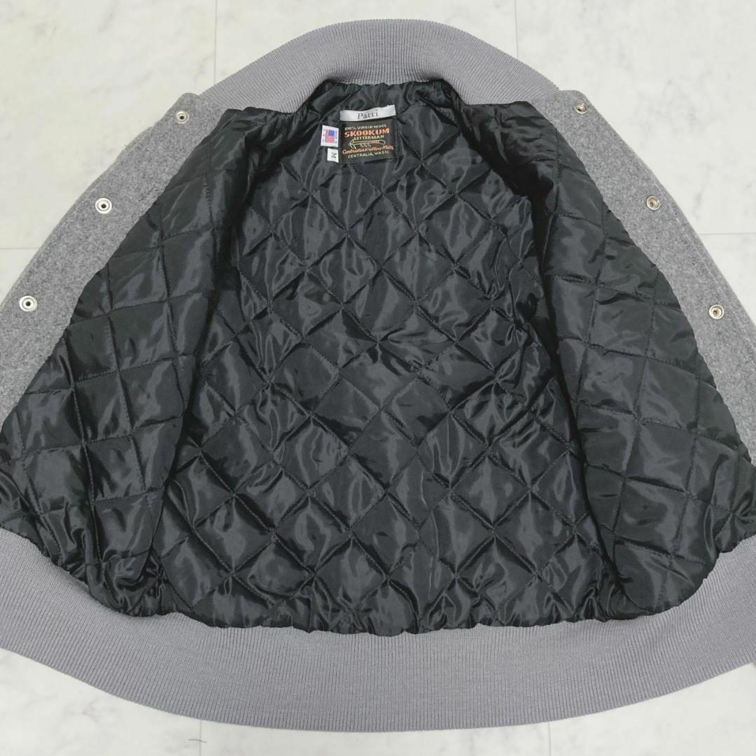 SKOOKUM メルトン スタジャン ウール切替 袖ライン 配色リブ グレー M