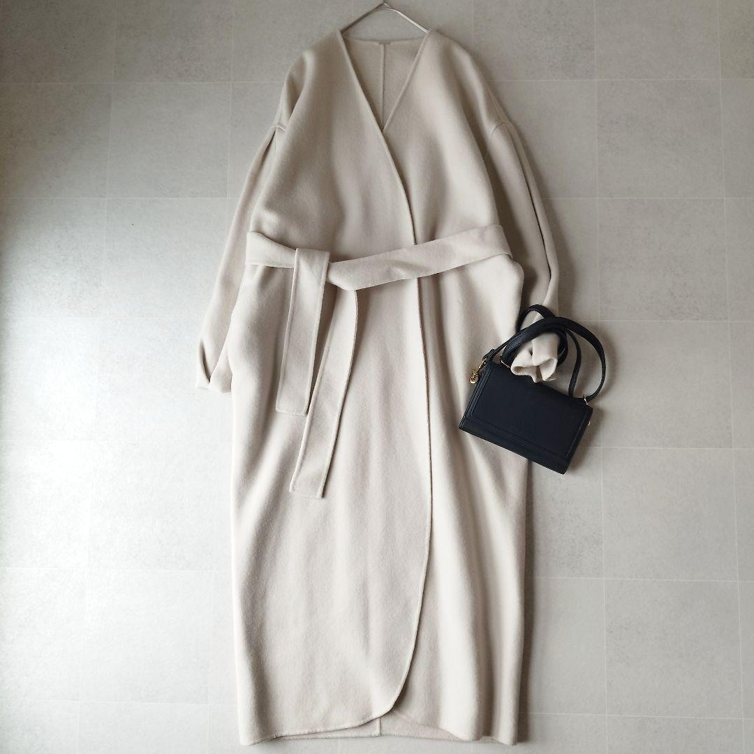 春カラー ミラオーウェン 袖ボリューム接結ノーカラーコート ふっくら袖