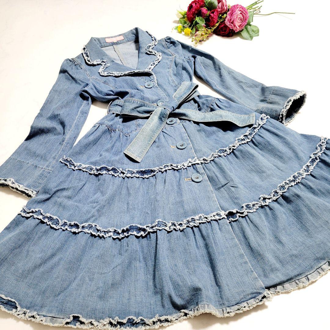 エムズグレイシー トレンチコート デニム フリル ハート ベルト 38 M