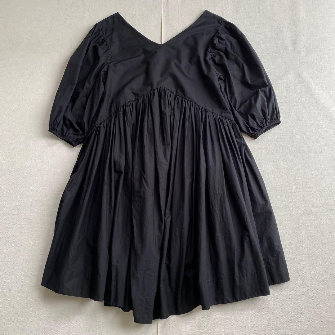 Merlette 黒 Vネック バルーンスリーブ ワンピース MILLER