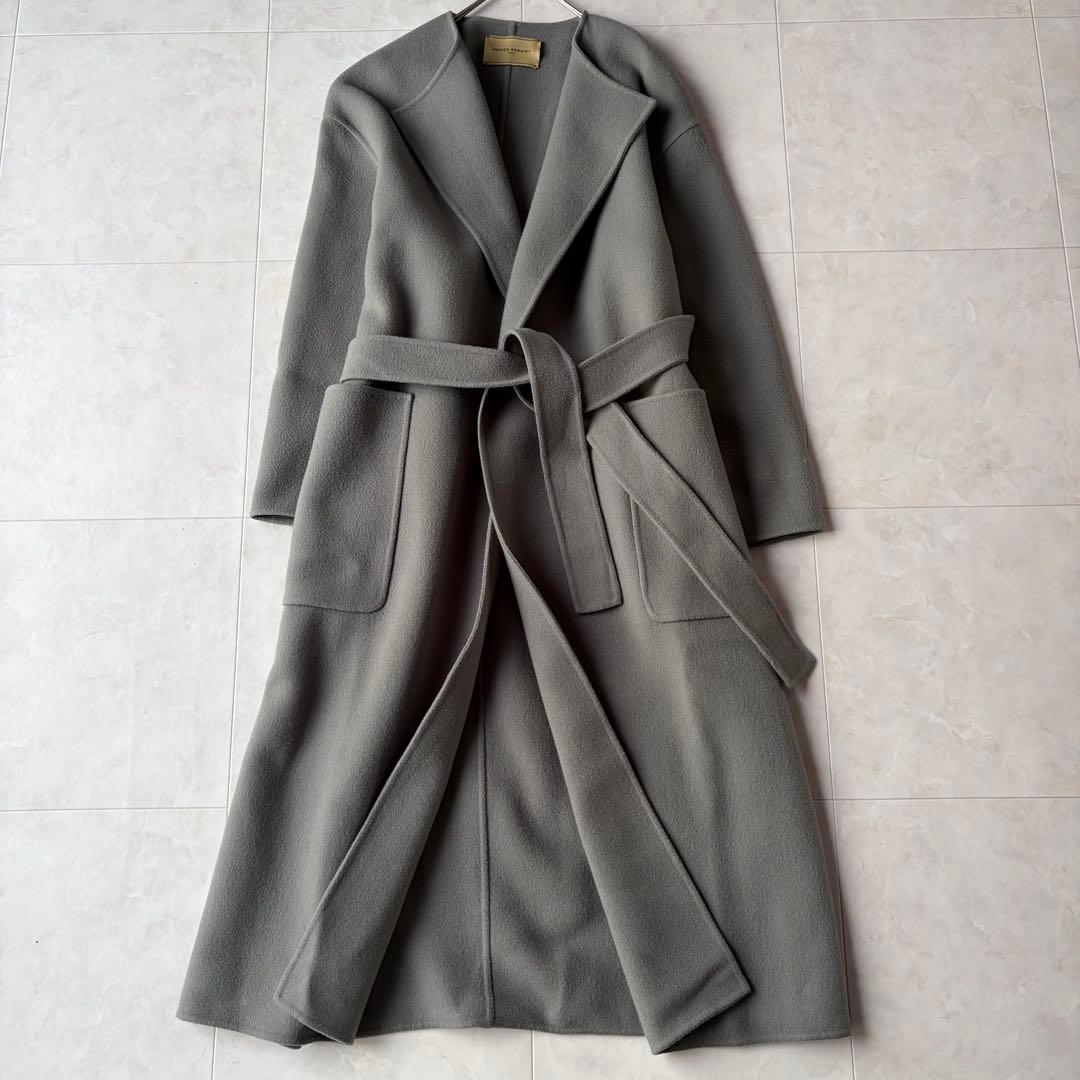 ユナイテッドアローズ ウール リバー ベルテッド ロングコート グレー