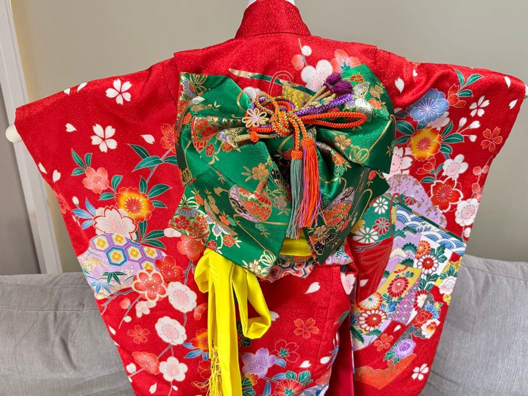 7歳七五三　フルセット　赤系着物　草履バッグ付き