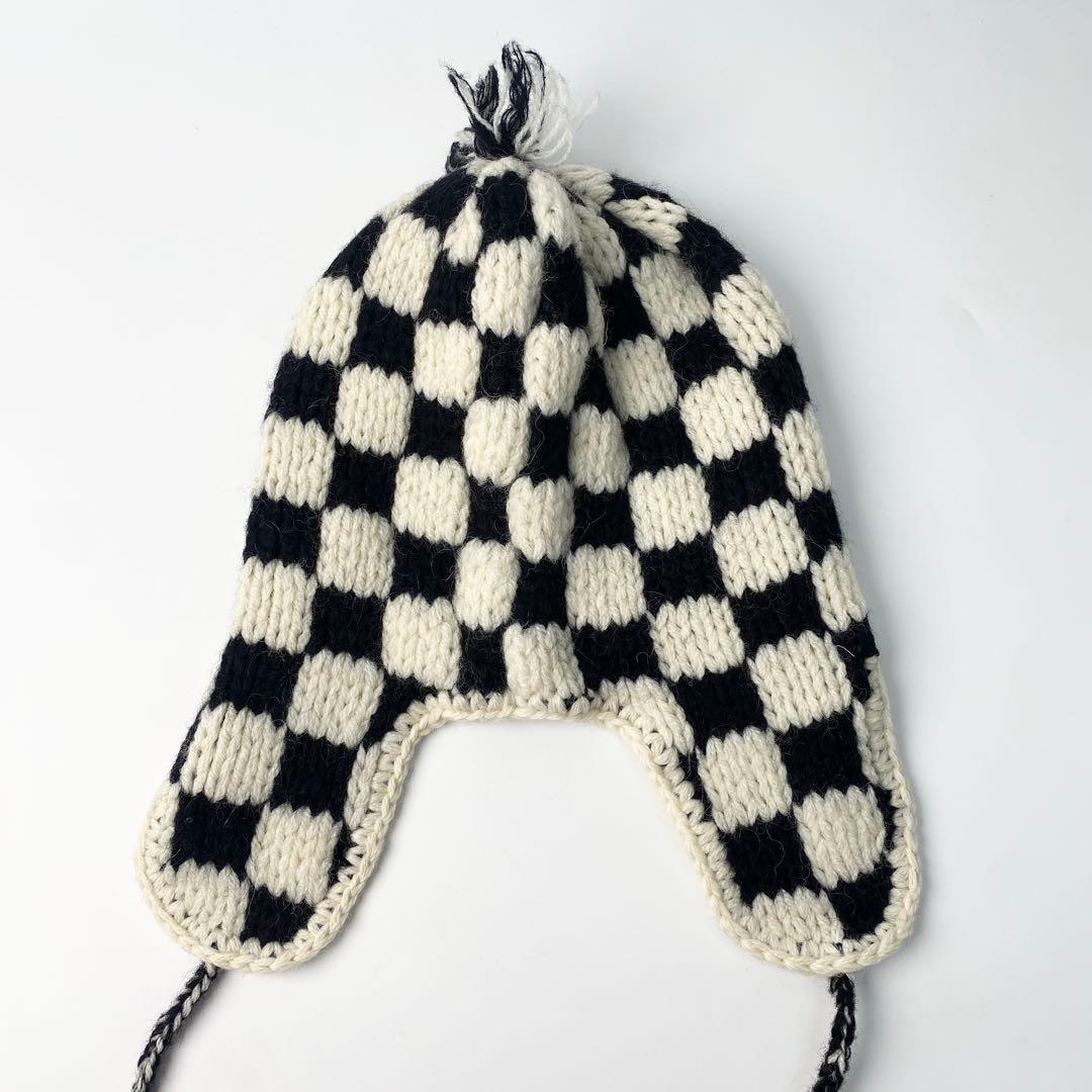 セリーヌCELINE チェック ニット ロゴ キャップ