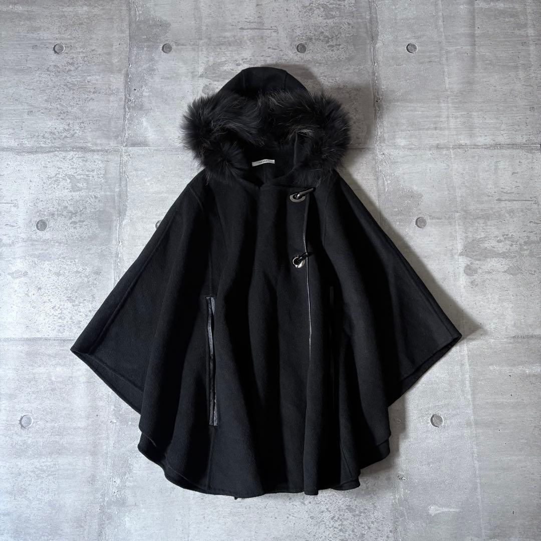 ジャケット・アウター wool cachemir hood far poncho buckle y2k