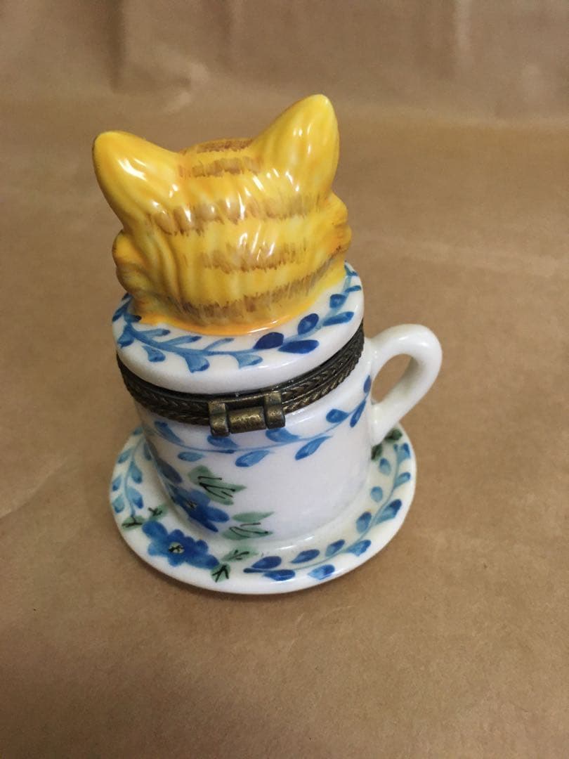 catのポットvintage 置物陶器 子猫ティーカップ小物入れアクセサリー入れ