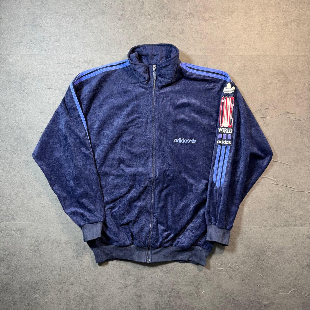 80s adidas ベロアトラックジャケット アディダス ジャージネイビー古着