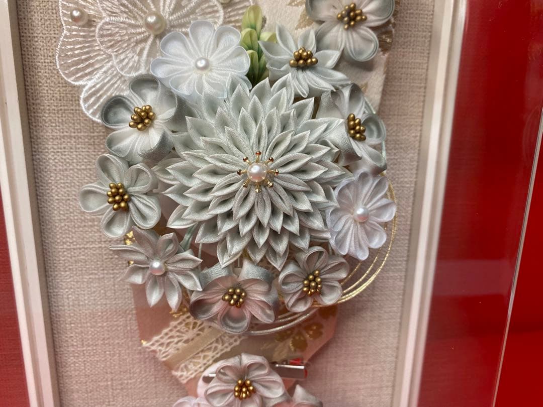 東京久月　つまみ細工額入　羽子板・壁掛け・間口約２０×奥行約９×高さ約３３㎝