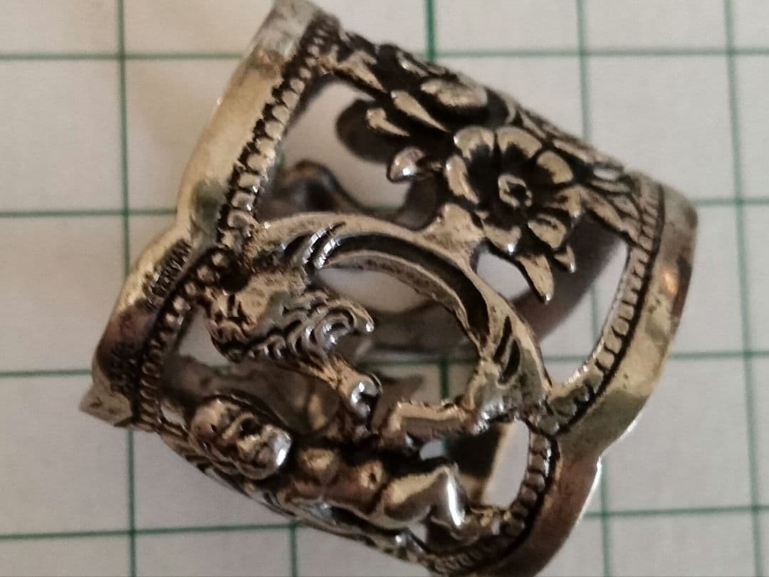 最終価格835シルバー.ナプキンリング、ヒルデスハイムの薔薇、天使