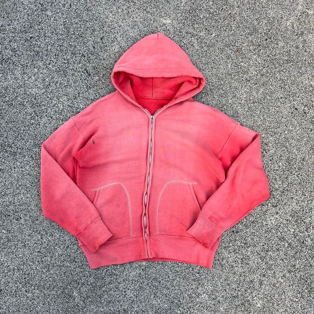 50s 60s ジップアップパーカー サーモンピンク サンフェード セパポケ