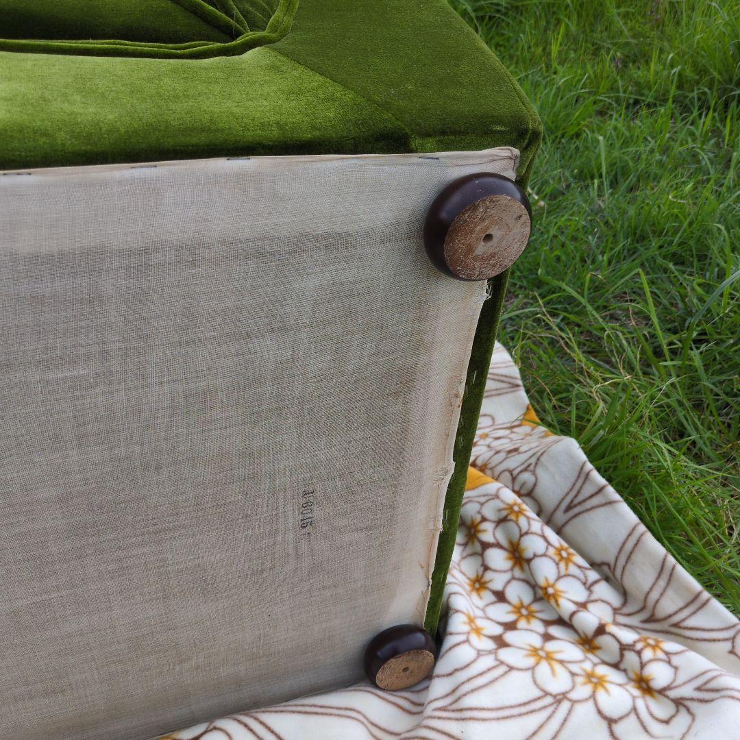 昭和レトロ オールド カリモク グリーン モケット 1人掛け ソファ④