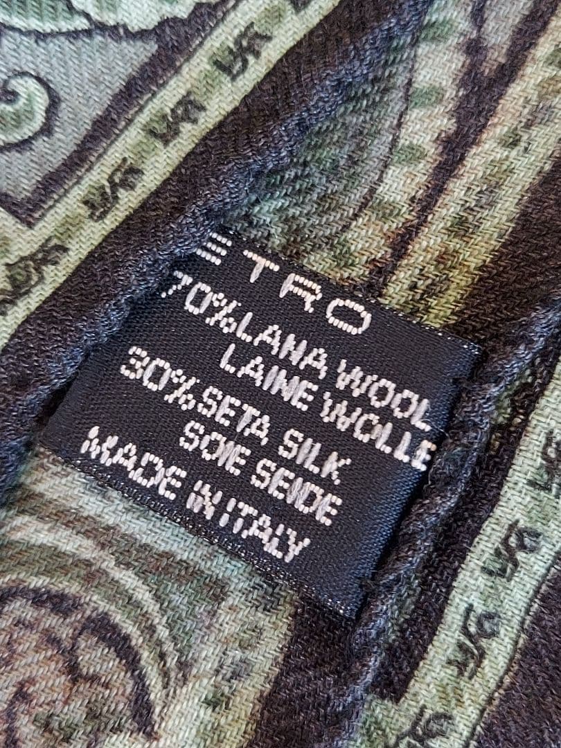ETRO ペイズリー柄 ストール カシミヤ混 グリーン 長方形 イタリア 美