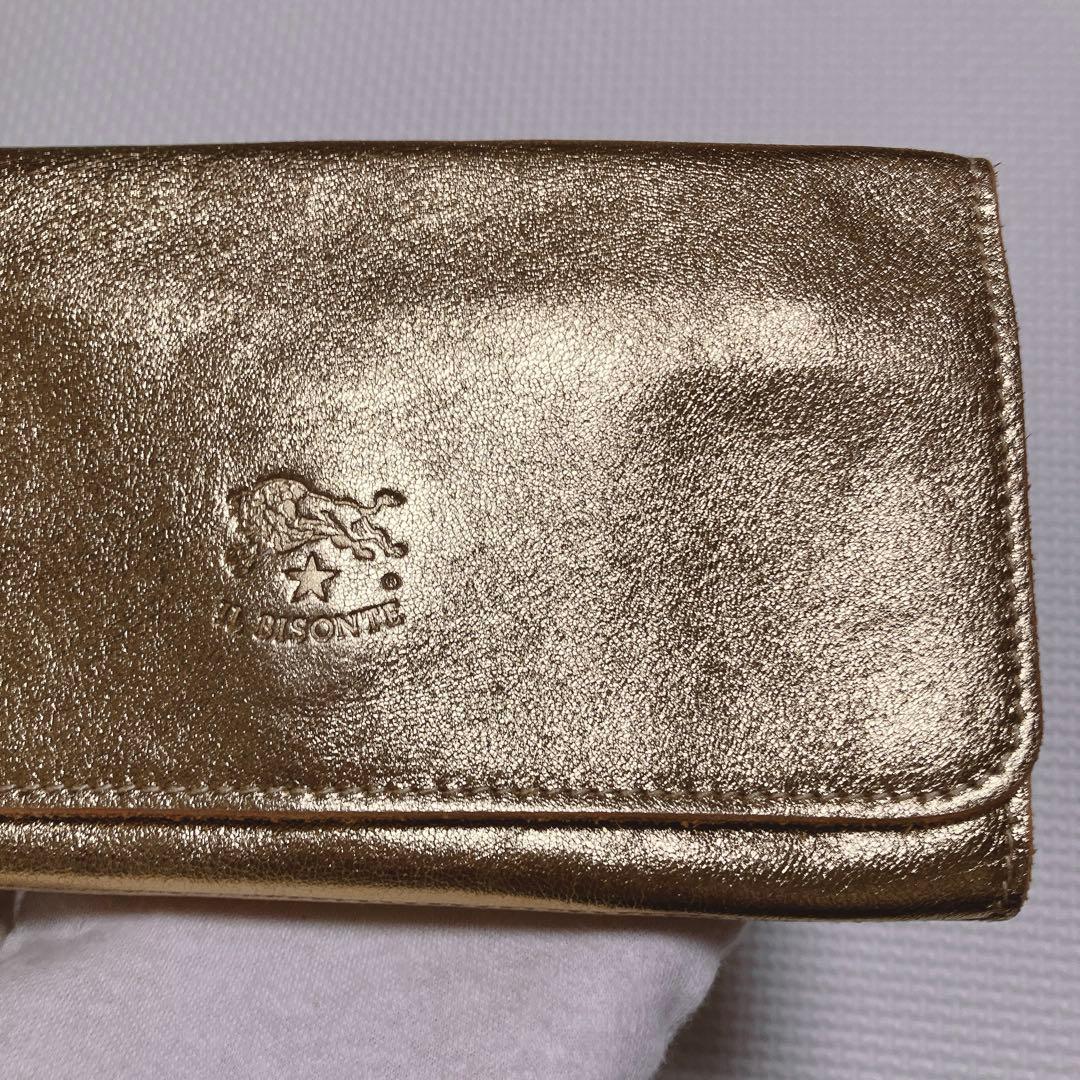 未使用IL BISONTEレザーフラップ長財布　ゴールド　袋カード付き