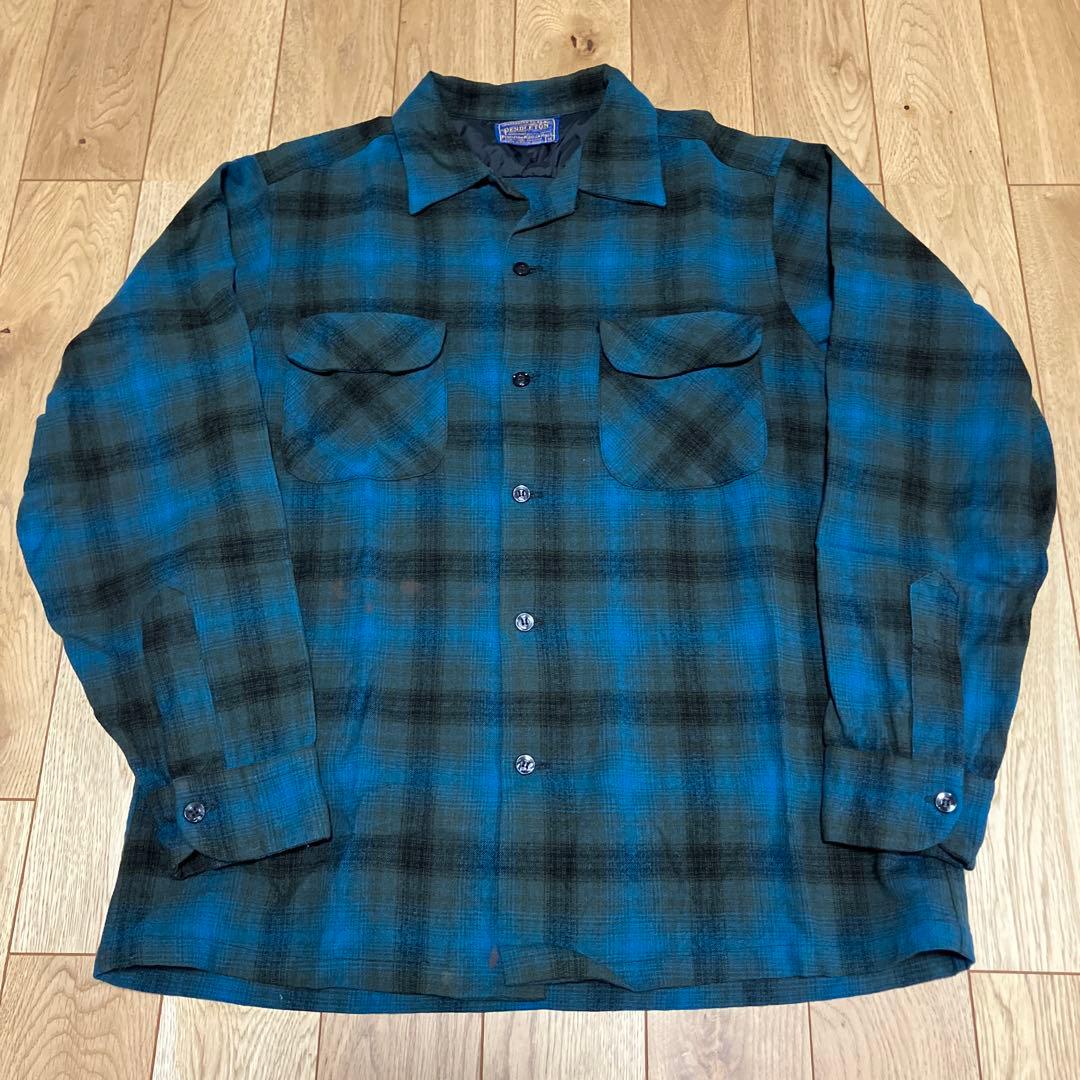 ペンドルトン ボードシャツ 50s ヴィンテージ オンブレチェック 青
