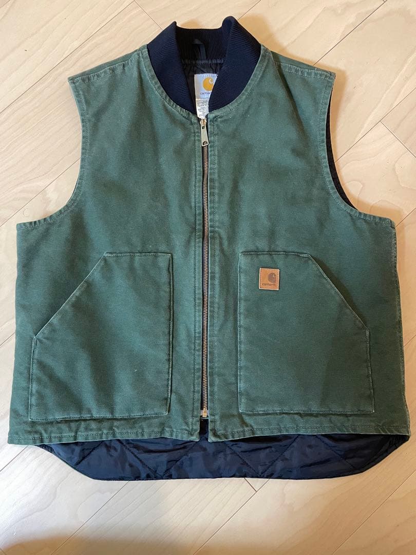 美品　Carhartt カーハート　グリーン ベスト　ダック 中綿