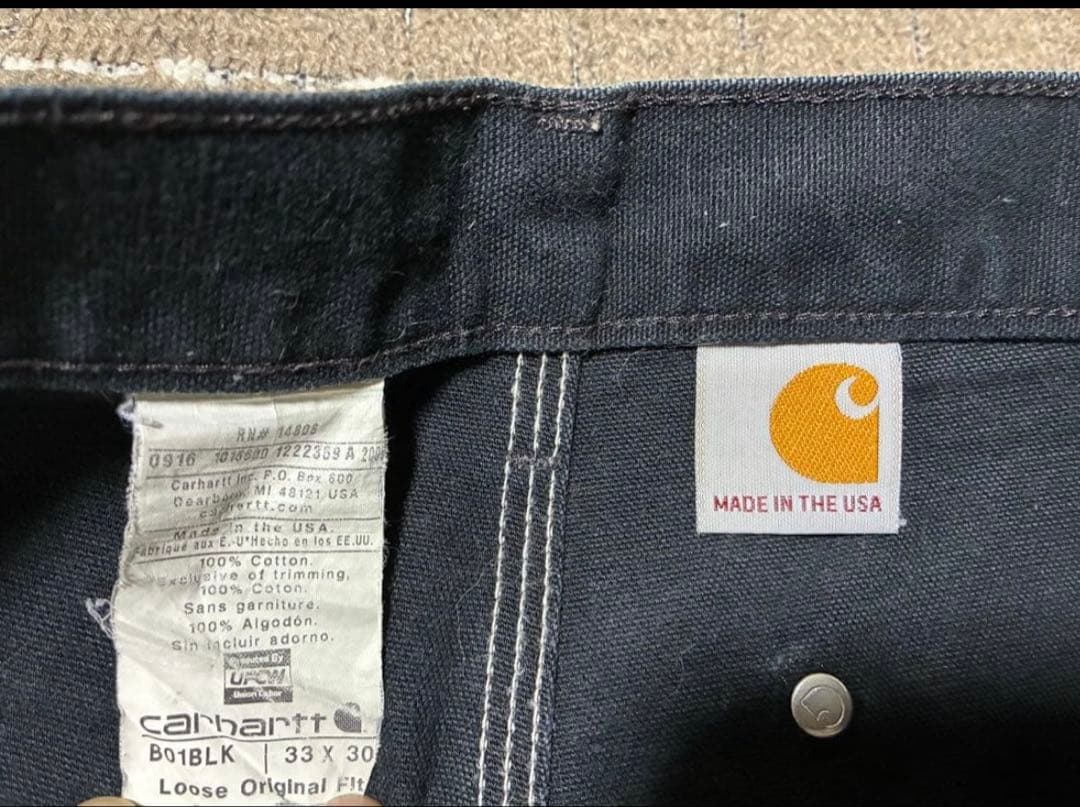 ペンキ飛び carhartt ダブルニーペインターパンツ アメリカ製 ブラック