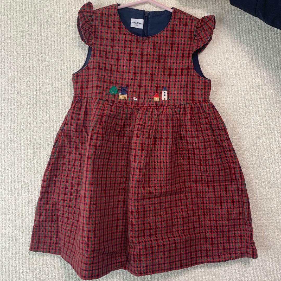 現行品♡ファミリア ジャンパースカート ファミリアチェック　赤　familiar