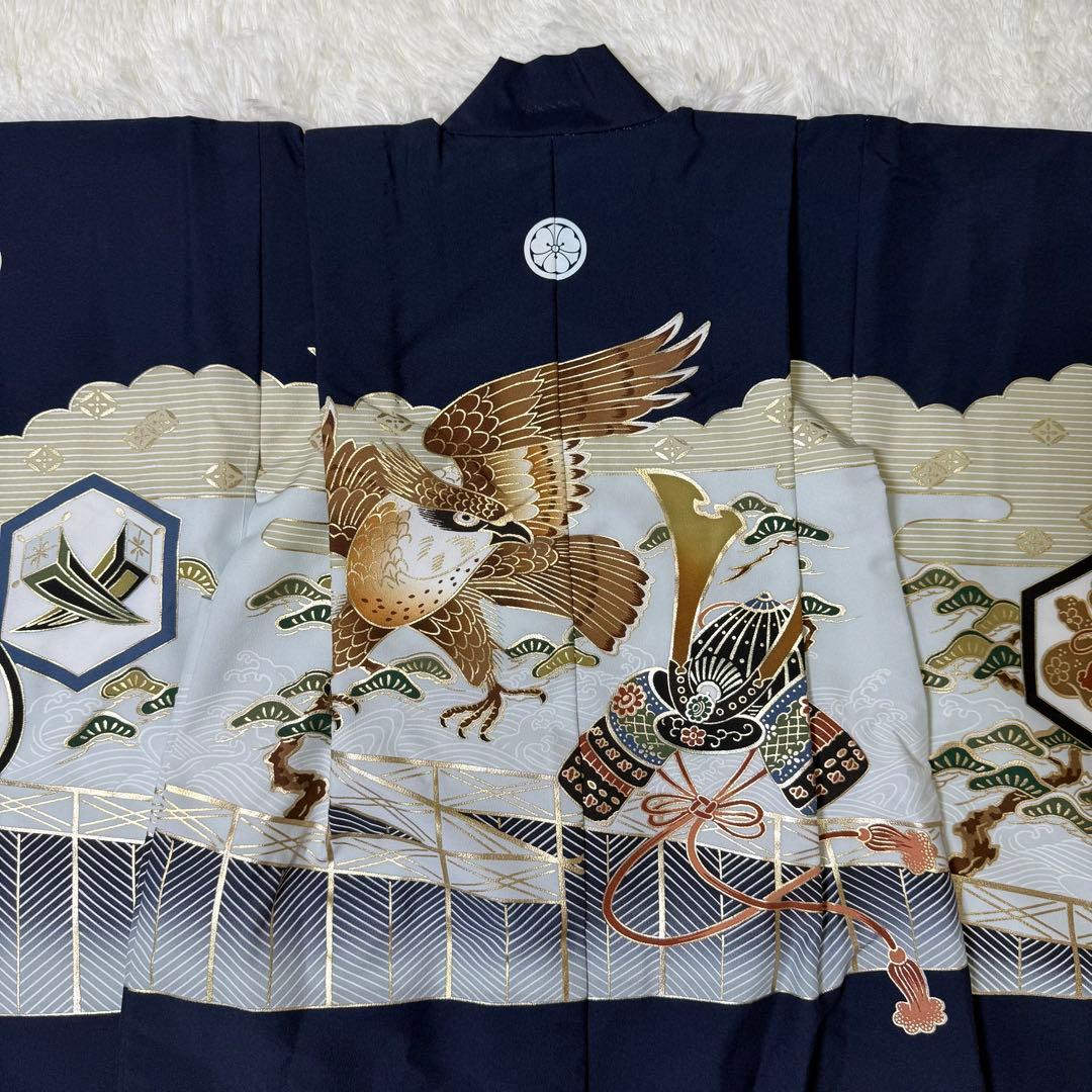 七五三　5歳　男の子　フルセット　ネイビー　箱あり　紋付羽織　753 箱あり