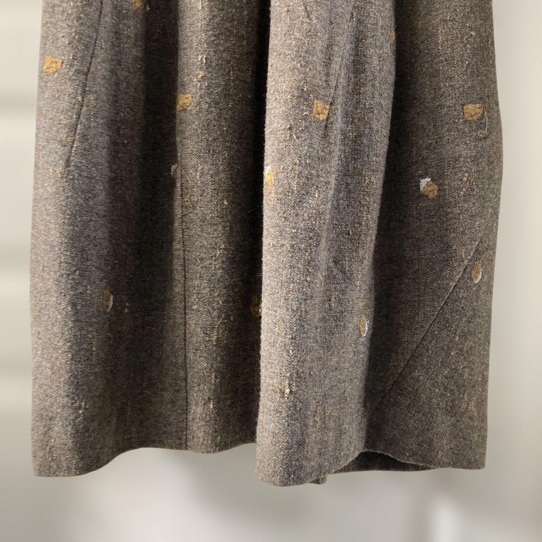 美品mina perhonenミナペルホネンpebbleカーキ刺繍ヤクワンピース