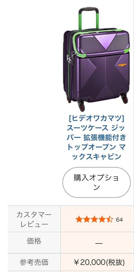 HIDEO WAKAMATSU スーツケース ジッパー 拡張機能付き パープル