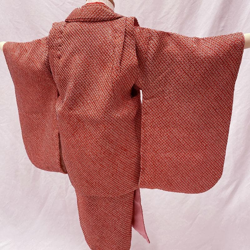 507ag1◎七五三 三歳 女児 お正月 節句 着物&被布&羽織 総絞り 赤黒◎