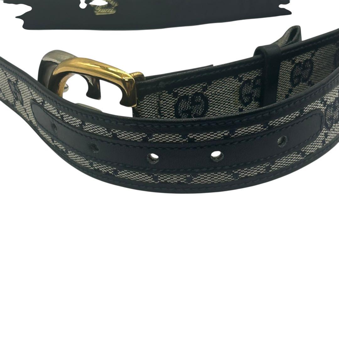 【極美品】グッチ GGキャンバス×レザー ベルト ツートーGGバックル 77cm