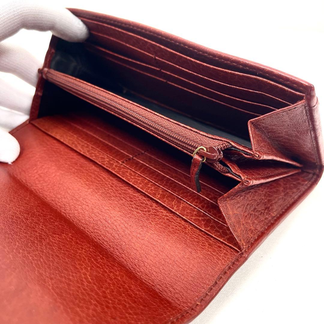 グッチ　長財布　未使用級　ビンテージ　本革　ステッチ　編み込み　ロゴ型押し