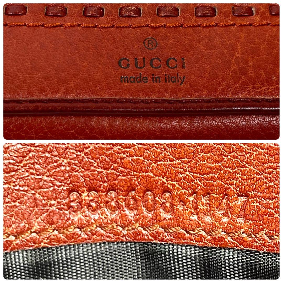 グッチ　長財布　未使用級　ビンテージ　本革　ステッチ　編み込み　ロゴ型押し