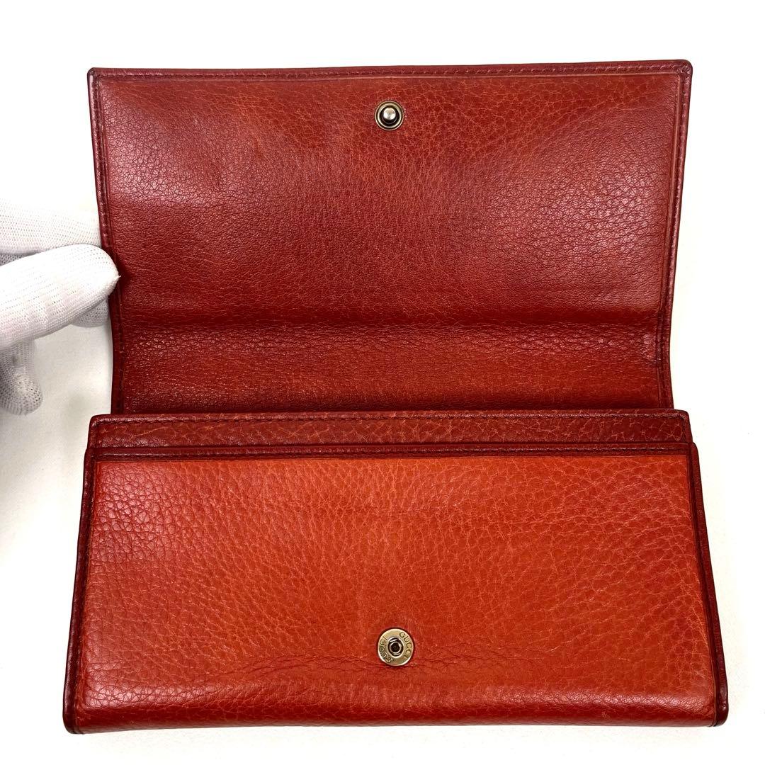 グッチ　長財布　未使用級　ビンテージ　本革　ステッチ　編み込み　ロゴ型押し