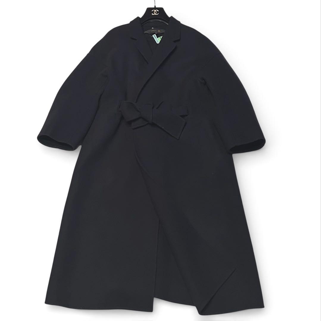 美品Drawerドゥロワー38】ウールケヌキテーラードカラーコート紺色