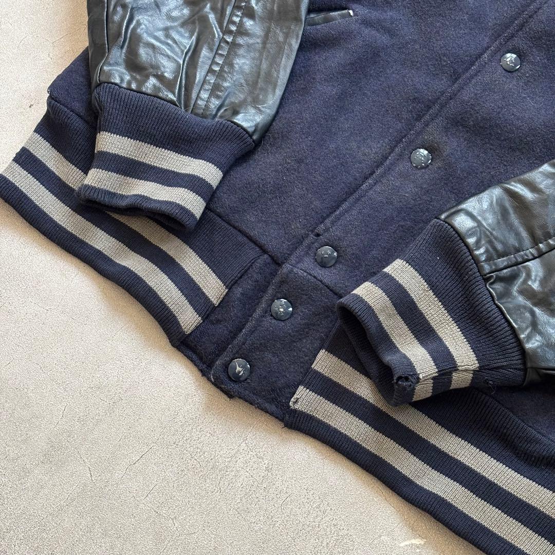 USA製 80s 袖レザー ヴィンテージ ウールスタジャン ガレッジ ワッペン