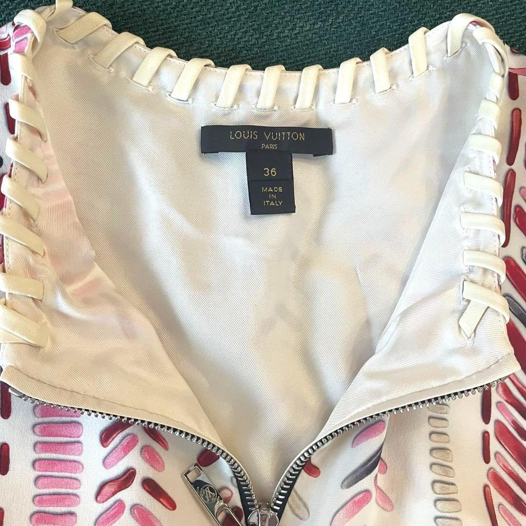 ルイヴィトン　ワンピース　ノースリーブ 膝丈ホワイト　ピンク　花柄　総柄