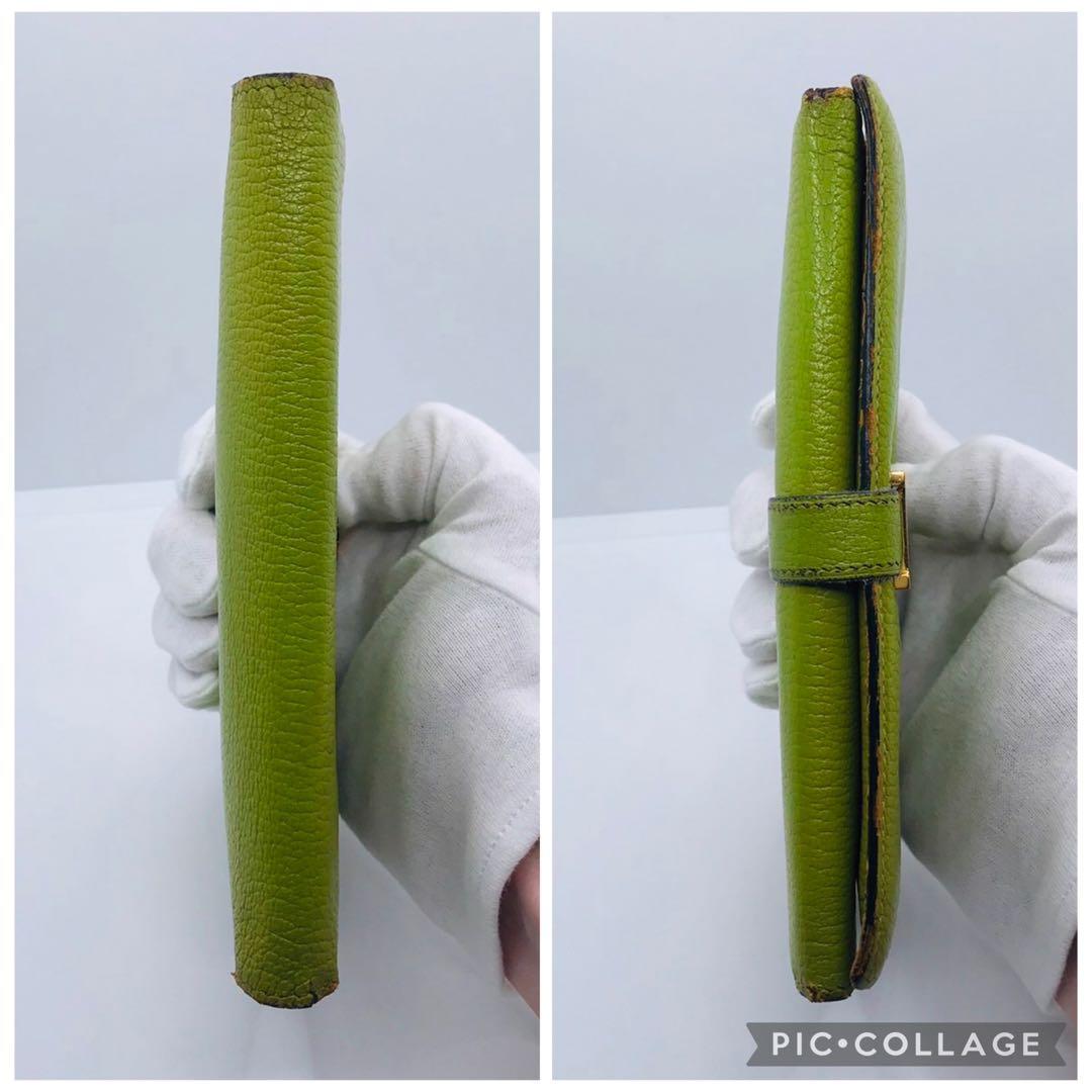 HERMES✨べアン デュプリ 長財布 □H刻印 緑 グリーン ロゴ金具 H金具