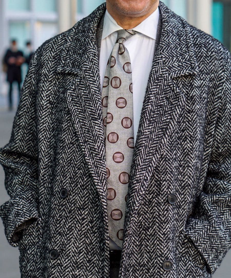 PALTO ヘリンボーン 4ボタンダブル ベルテッドコート 48