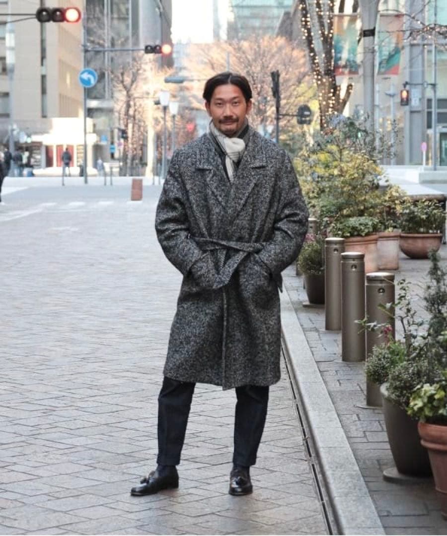 PALTO ヘリンボーン 4ボタンダブル ベルテッドコート 48