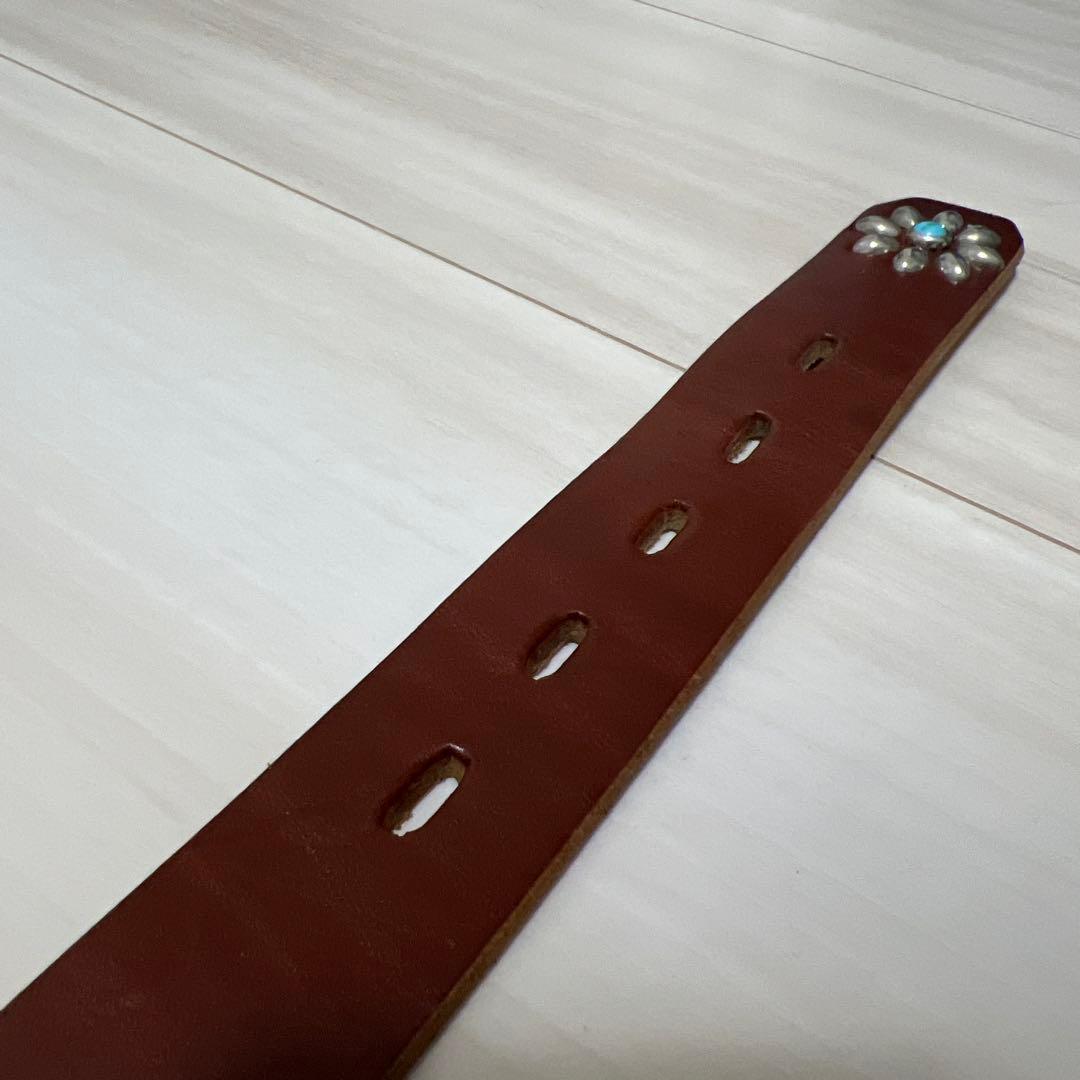 極美品 HTC フラワーターコイズ シルバースタッズ ブラウンレザー 30