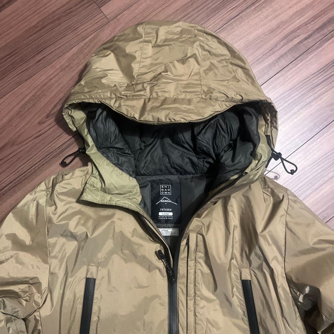 【サイズL】ナンガ　relume ダウンジャケット ベージュ　フーディー